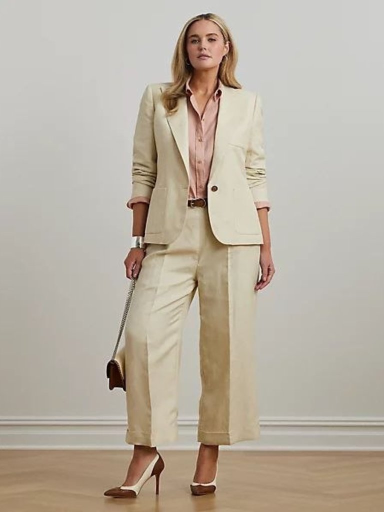 $185 Lauren Ralph Lauren Linen-Blend Twill Wide-Leg Pant Ivory Beige Size 20w